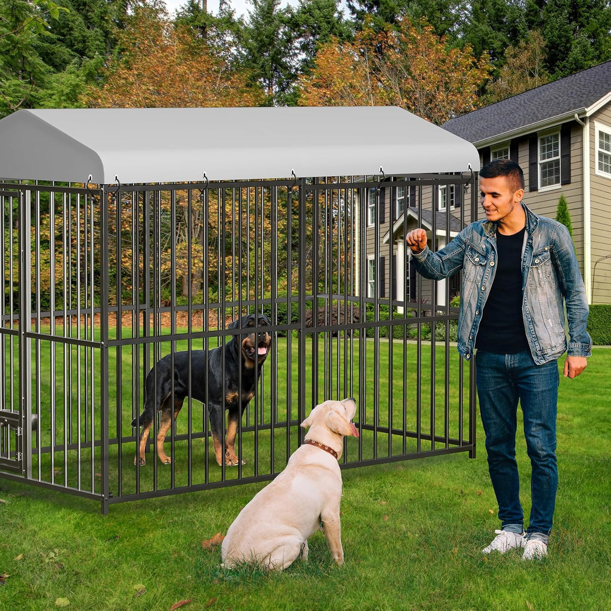 8x4x6 FT Outdoor Dog Kennel,Heavy-Duty Enclosures Outside with UV-Resistant Waterproof Roof Cover