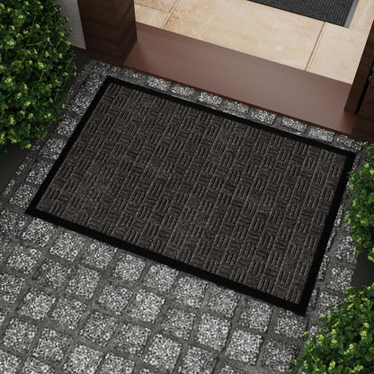 Indoor/Outdoor Hose-Wash Embossed Design Non-Slip Rubber 2x3 Modern Entryway Mat for Entryway