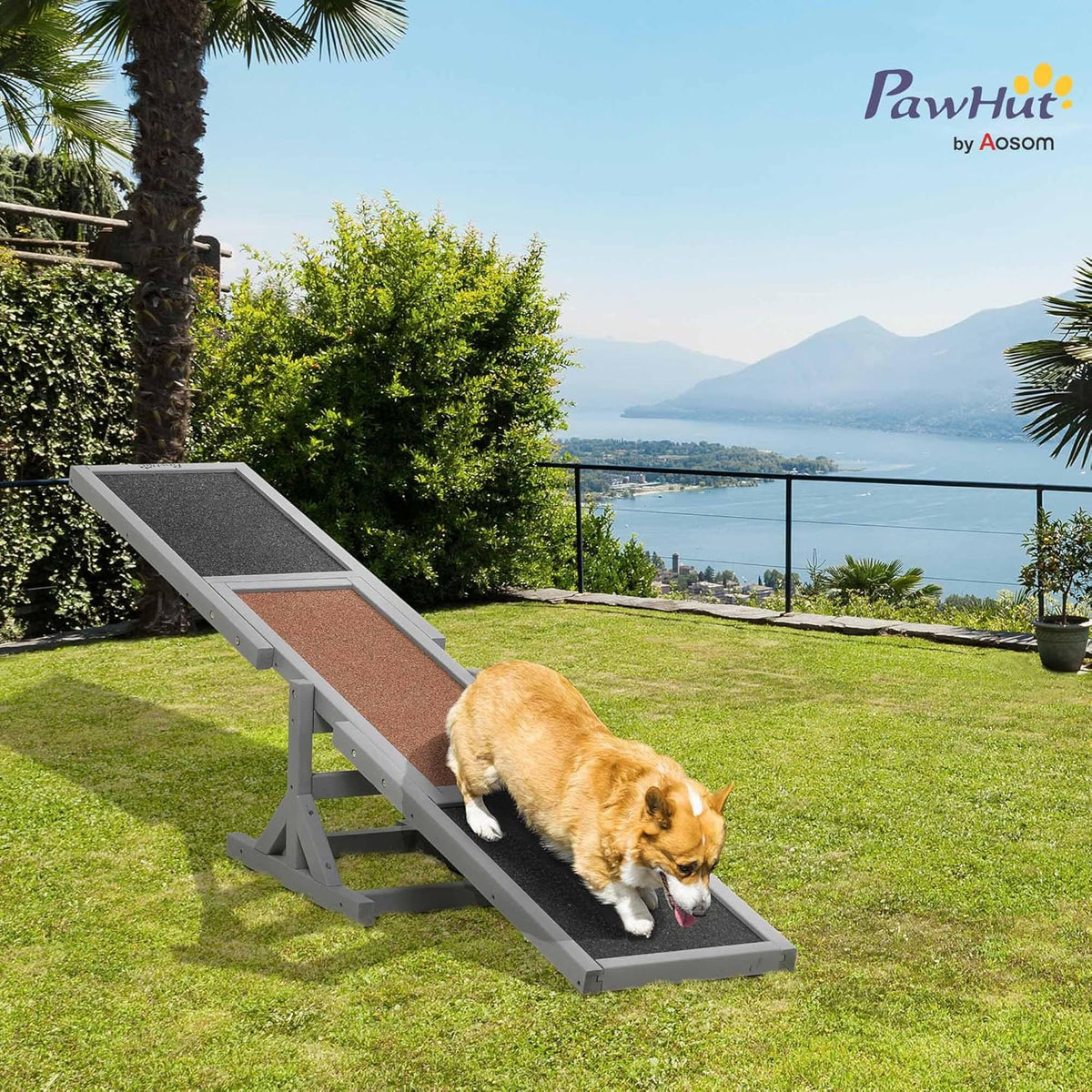 PawHut Wooden Dog Agility Seesaw for Training and Exercise, Platform Equipment Run Game Toy