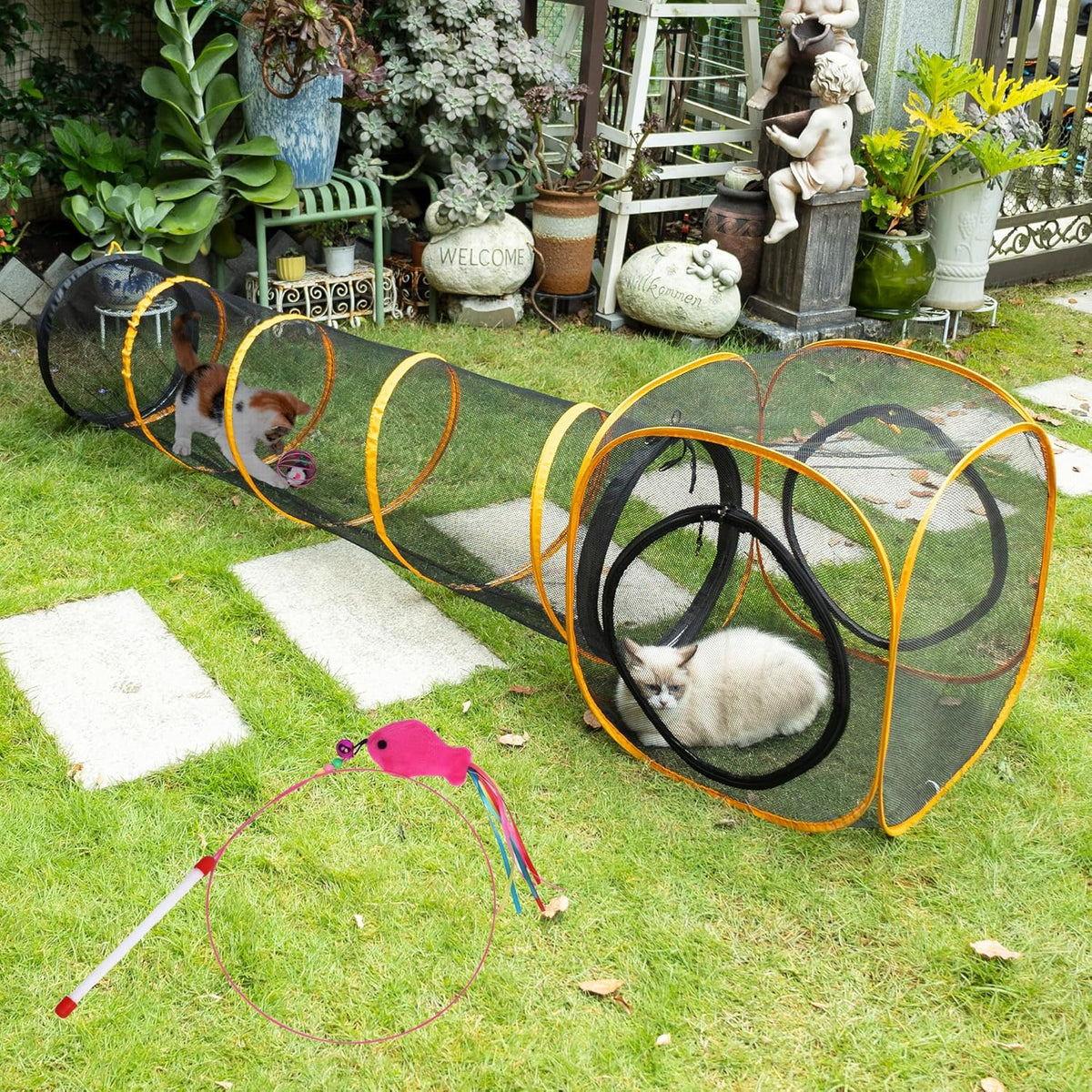 Collapsible Cat Play Tunnel + Cube with Three Ways for Indoor and Outdoor, Cat Enclosure, Tunnel