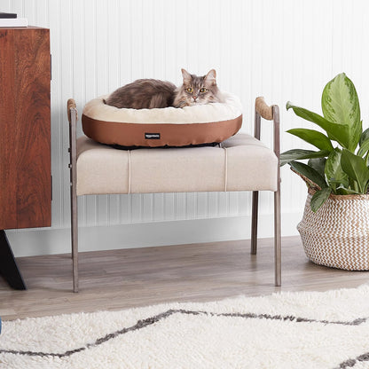 Amazon Basics Round Bolster Pet Bed for Dog or Cat with Flannel Top, 20.0" L x 20.0" W x 8.0" Th