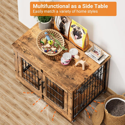 Lulive Dog Crate Furniture Set of 2, Dog Kennel Indoor Double Doors Wooden Dog Cage, 32'' Heavy