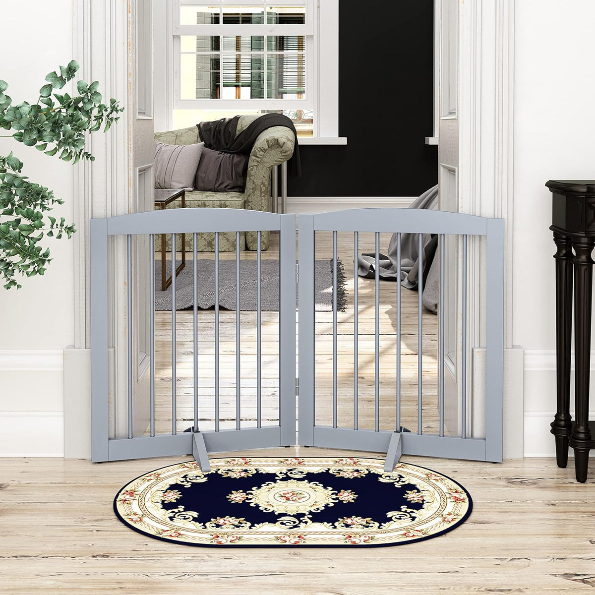 Freestanding Pet Gate for Dogs, Foldable Wooden Dog Gate for House, Indoor Pet Barrier for Stairs