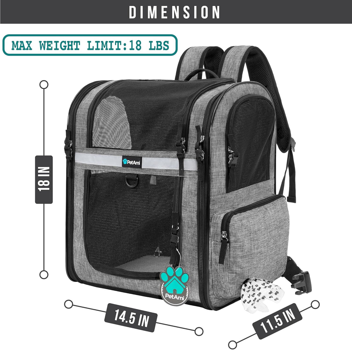 PetAmi Dog Backpack Carrier for Small Large Cat, Pet, Puppies, Ventilated Pet Hiking Backpack