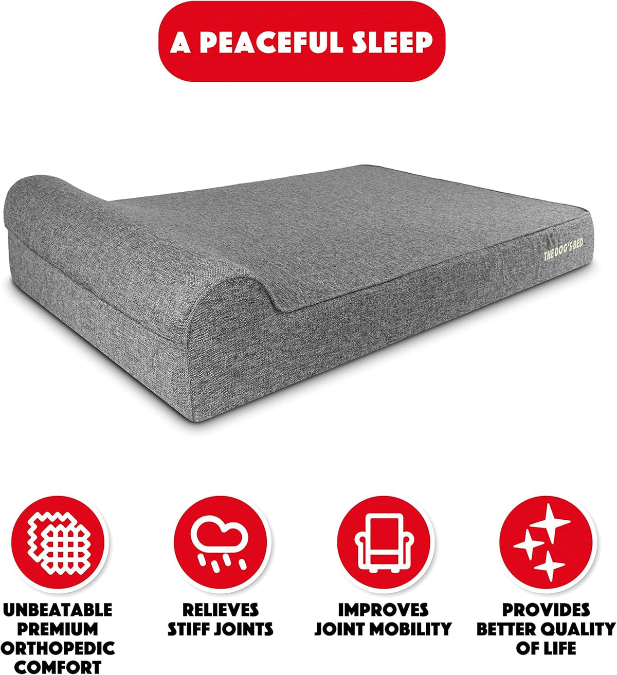 The Dog’s Bed Orthopedic Headrest Dog Bed XXL Grey Linen 54x36, Memory Foam, Pain Relief for