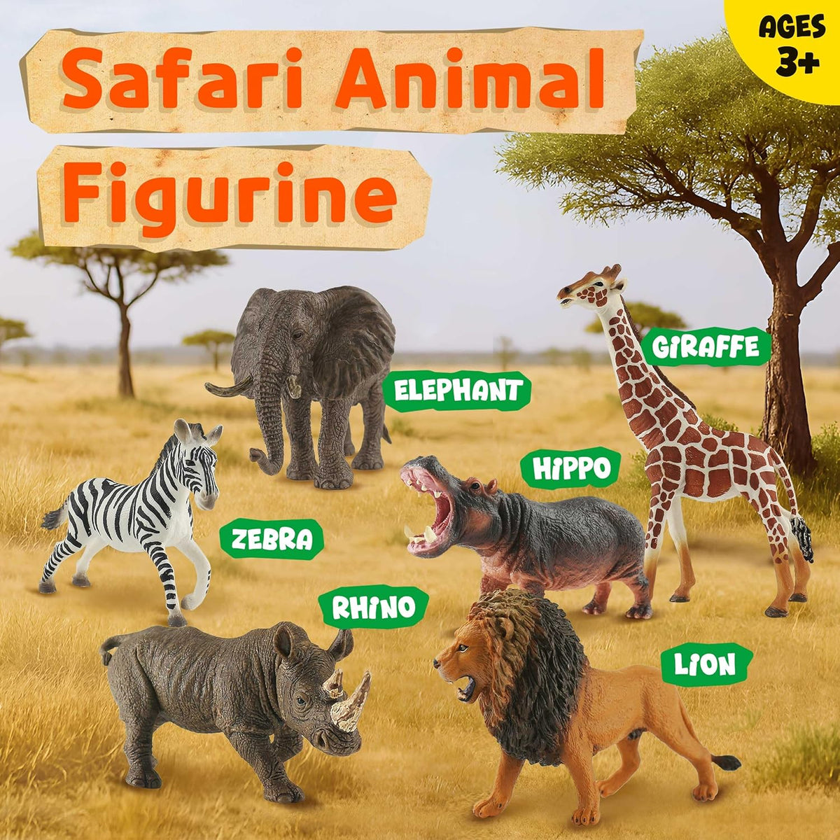 6PCS Safari Animal Figure Toys for Kids 3-5 Realistic Plastic Jungle Animal Figurines African