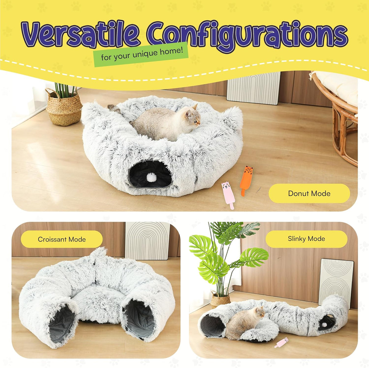 Cat Tunnel Bed Cave with Catnip Toys - Peekaboo Cat Hideaway & Cat Donut Tunnel - 3-in-1 Cat