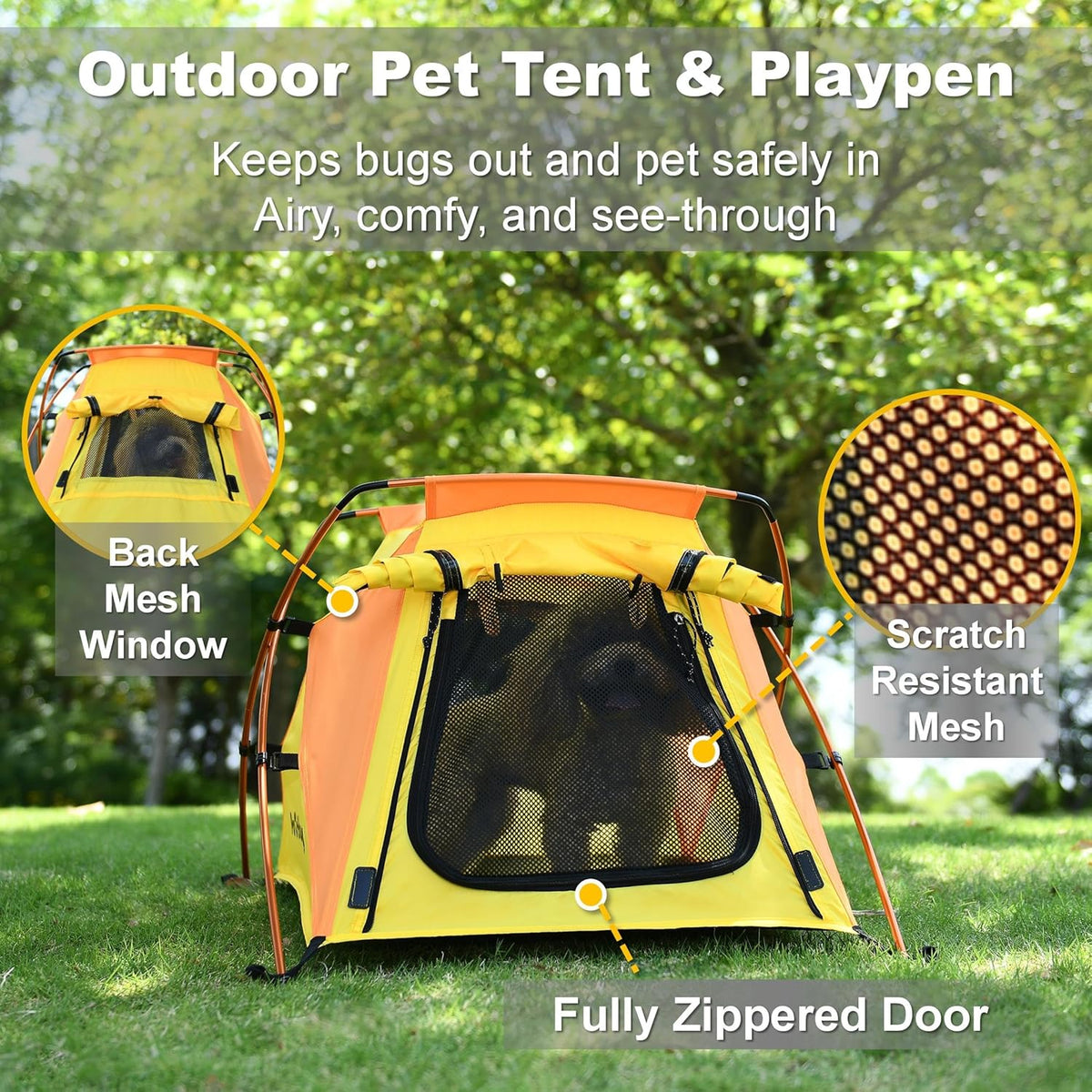 Dog Tent and Portable Playpen Outdoor Waterproof, with Aluminum Poles and Camping Mat, Pet Tent