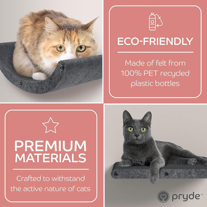 Wall Mounted Cat Steps Short Shelves (2) by Pryde Pets - Stairs for Walkways, 100% Sustainable PET