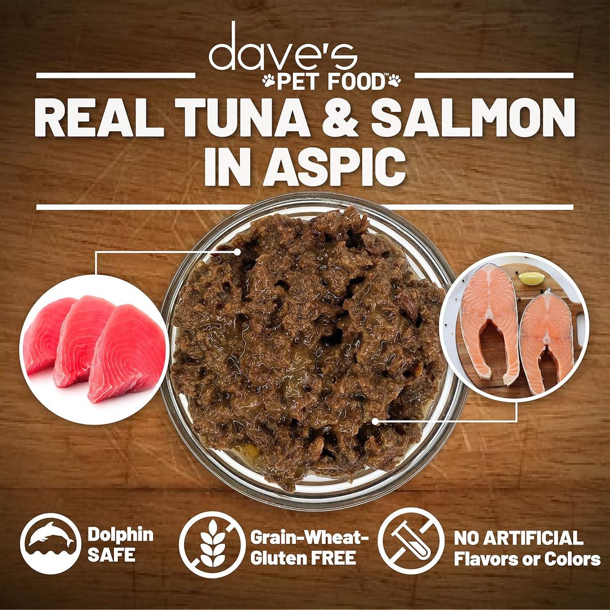 Dave's Pet Food Grain Free Wet Cat Food (Tuna & Salmon Dinner in Aspic), Naturally Healthy Canned