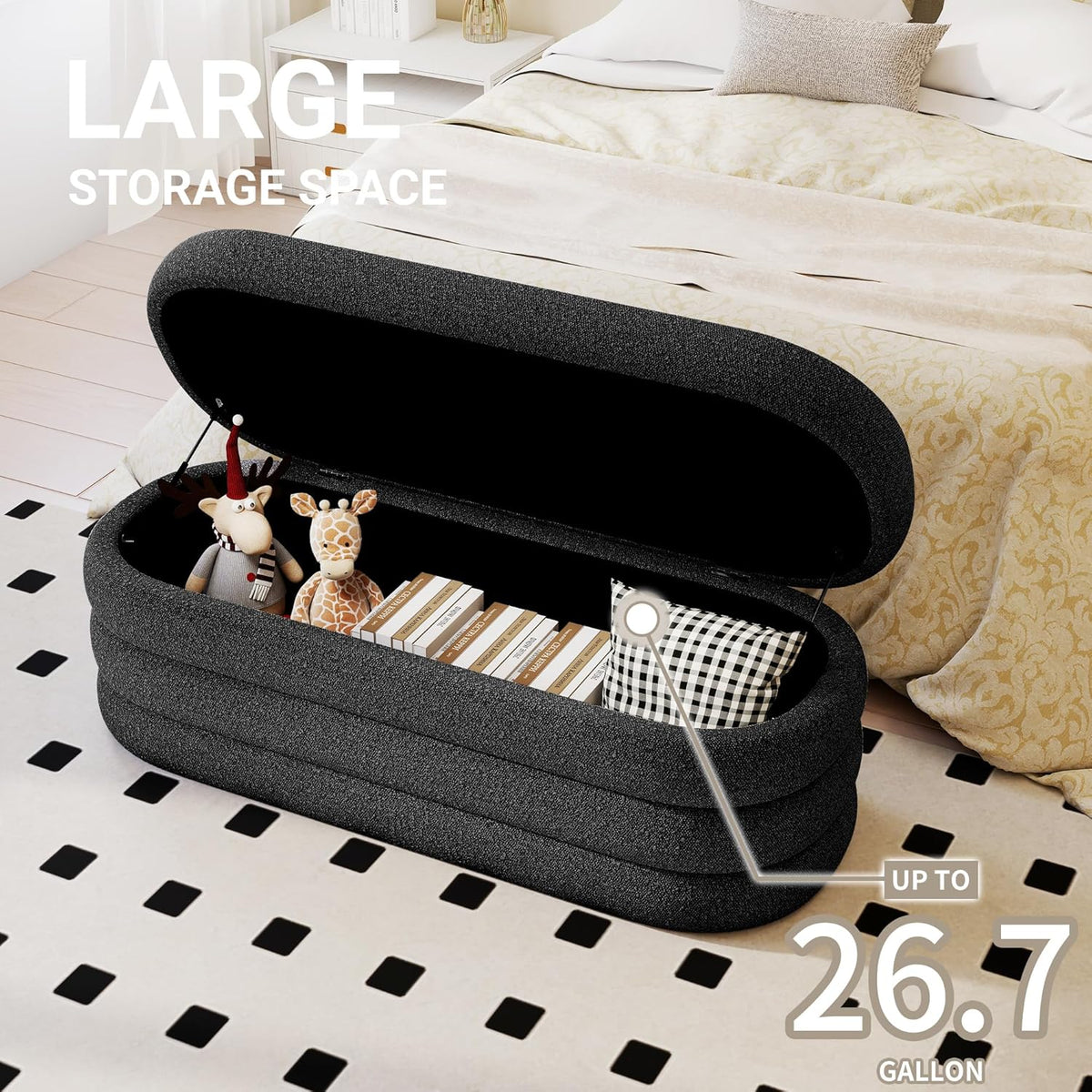 Storage Ottoman Bench 49.2 Inch Upholstered Fabric Storage Bench for Bedroom End of Bed Aesthetic