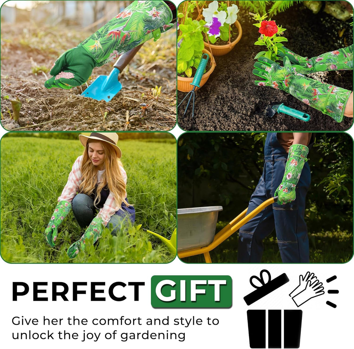 HANDLANDY Women Gardening Gloves, Thorn Proof Breathable Ladies Rose Pruning Long Gauntlet Floral