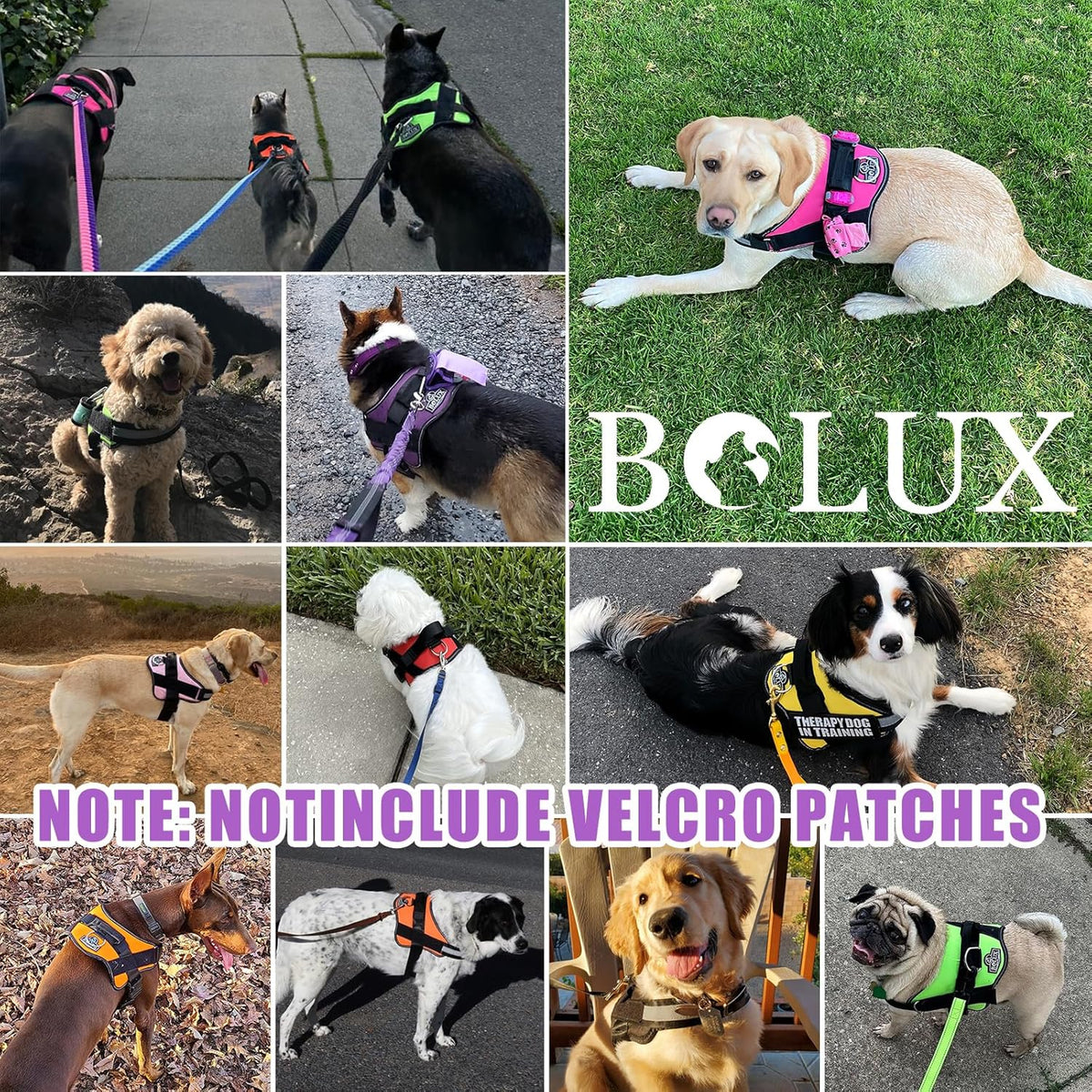 Bolux Dog Harness, No-Pull Reflective Dog Vest, Breathable Adjustable Pet Harness with Handle for