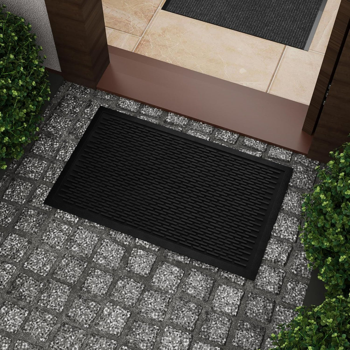 Indoor/Outdoor Hose-Wash Lines Design Non-Slip Rubber 18" x 30" Modern Entryway Mat for Entryway