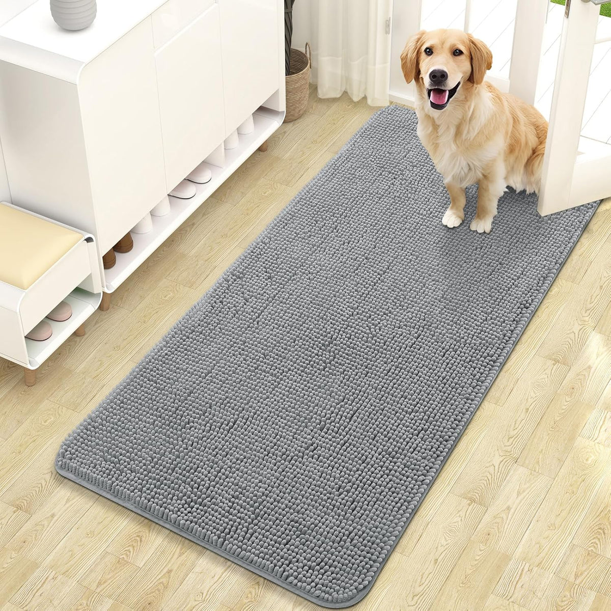 OLANLY Dog Door Mat for Muddy Paws 47x24, Absorbs Moisture and Dirt, Absorbent Non-Slip Washable