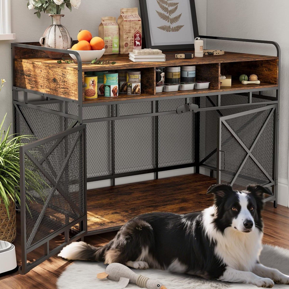 Dog Crate Furniture, 48" Heavy Duty Wooden Dog Crate End Table, XL Dog Kennel Furniture Large