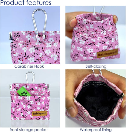 Dog Treat Pouch, Small Cotton Pocket Sized Training Holder, Hand Free Walking Fanny Bag with