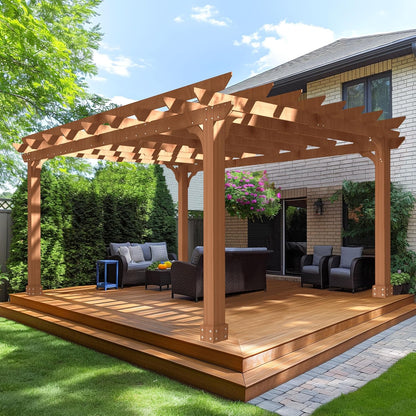 MUPATER 12x14 FT Wooden Pergola, Cedar Pergola Kit with Roof, Outdoor Garden Shelter for Backyard