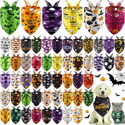 Abbylike 50 Pcs Halloween Dog Bandanas Bulk Pet Scarfs Triangle Bibs Adjustable Washable Puppy