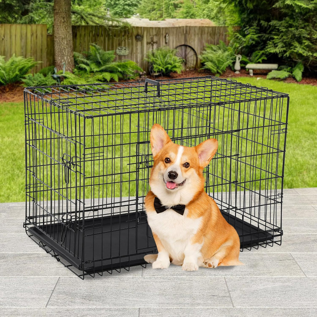 BestPet | Dog Crate | 30" | Black | Foldable Metal Kennel with Double Doors, Secure Slide-Bolt