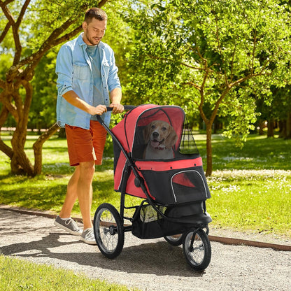 PawHut 3 Wheels Pet Stroller for Small and Medium Dogs, Foldable Cat Stroller Jogger with