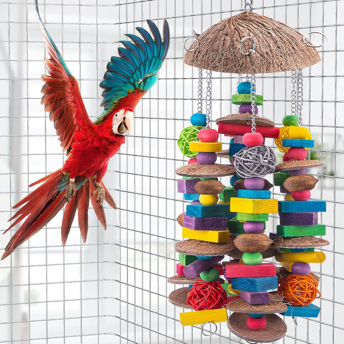 EBaokuup Large Bird Parrot Toys - Colorful Wooden Blocks Bird Chewing Toy for Macaws, Cockatoos