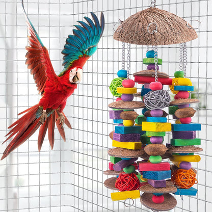 EBaokuup Large Bird Parrot Toys - Colorful Wooden Blocks Bird Chewing Toy for Macaws, Cockatoos