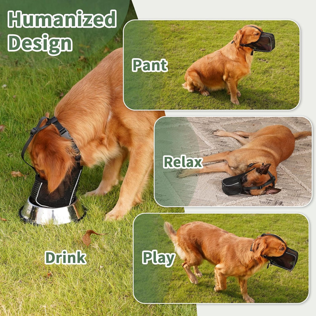 Mayerzon Dog Muzzle, Patented Mesh Muzzle with Panting Room for Large Medium Small Sized Dogs, Soft