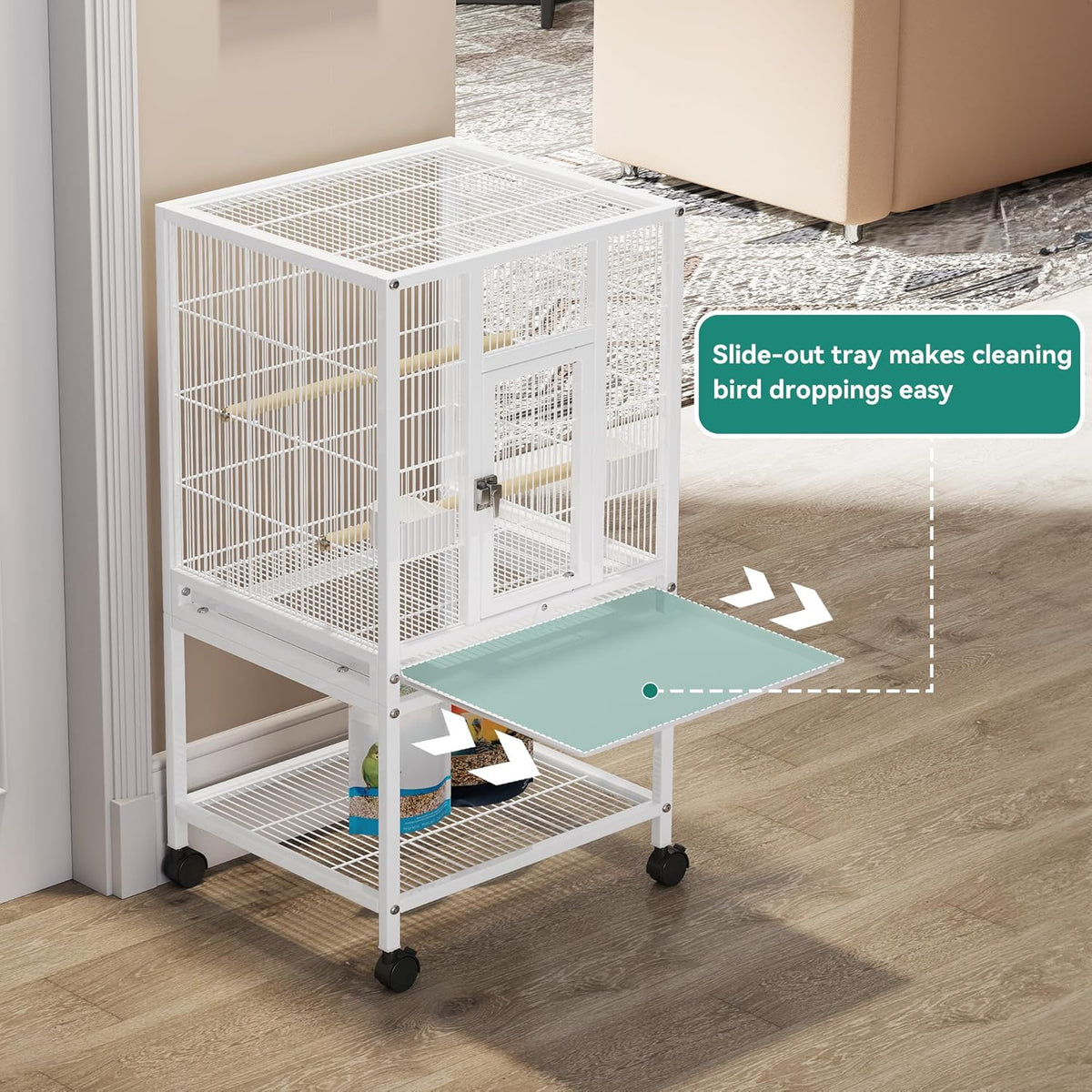 YITAHOME 41 inches Metal Bird Cage for Parakeets: Large Parrot Cages with Tray, Food Boxes, and