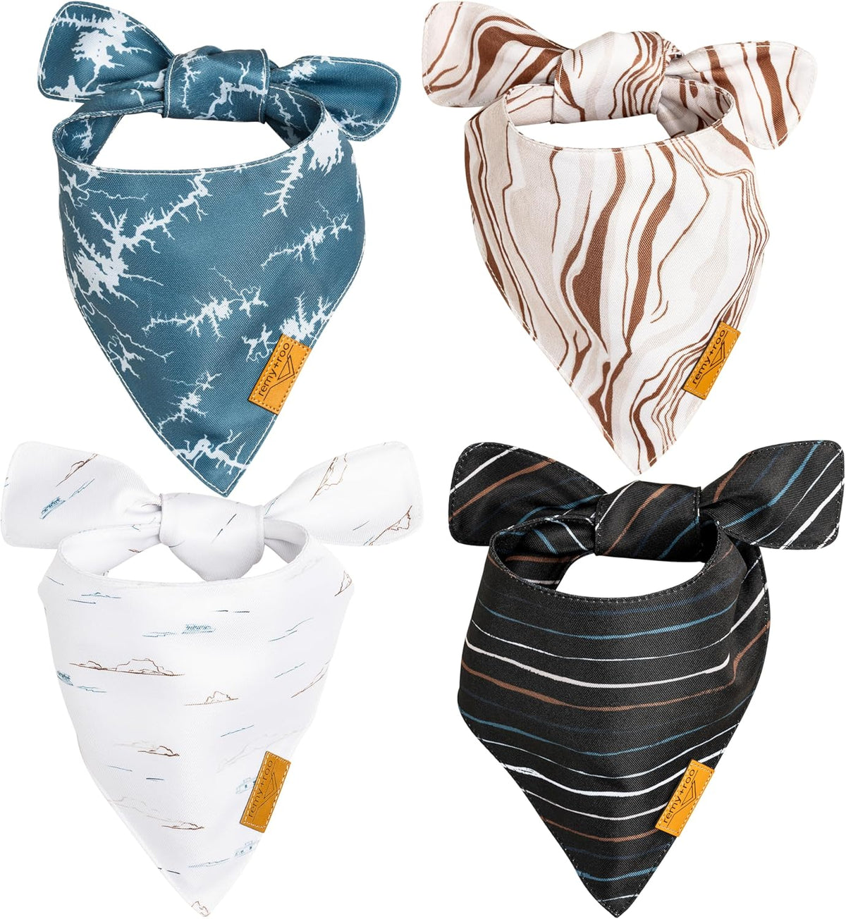 Remy+Roo Small Summer Dog Bandanas - 4 Pack Powell Set | Premium Durable Adjustable Polyester