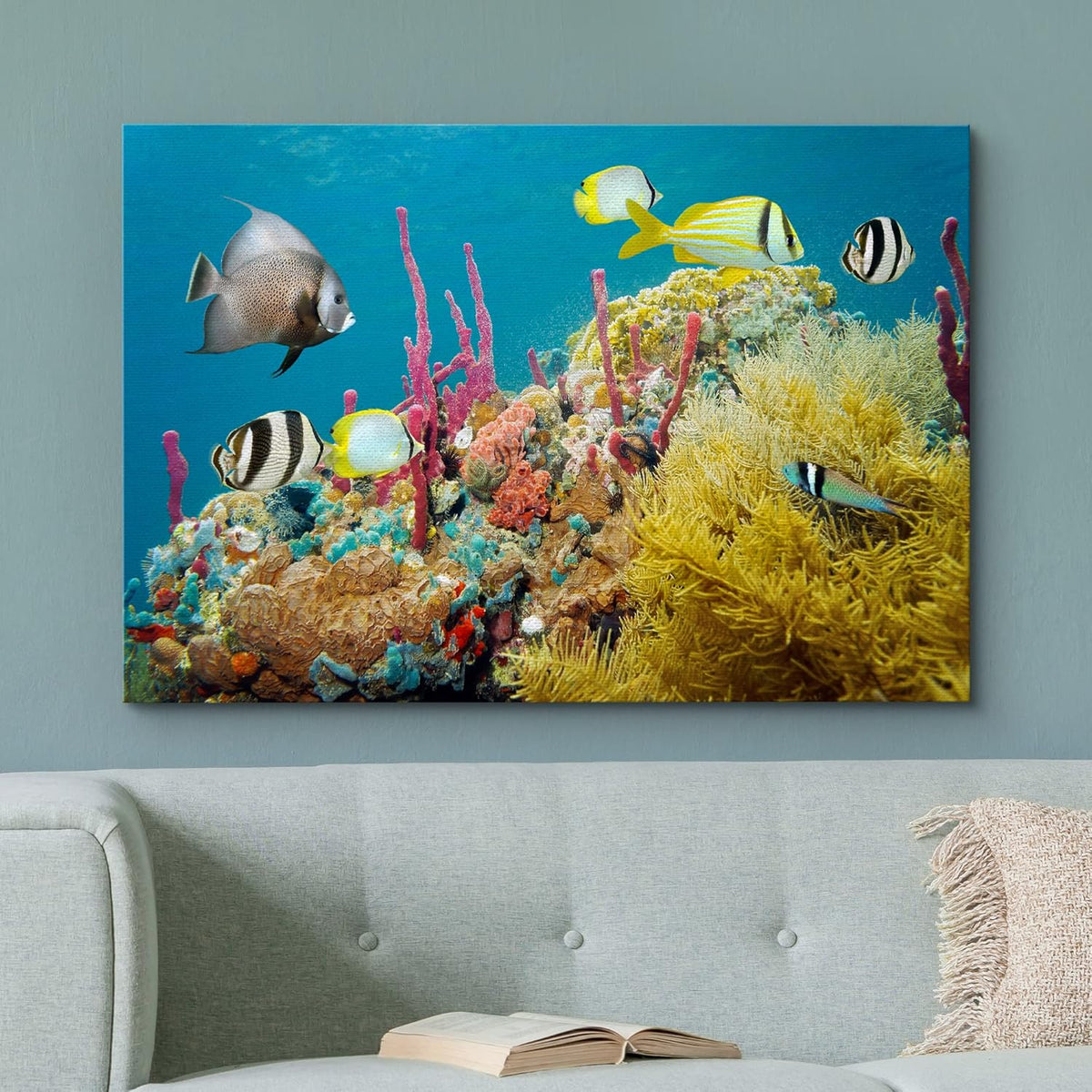 wall26 Canvas Print Wall Art Deep Sea Marine Fish with Coral Reef Nature Ocean Photography Realism