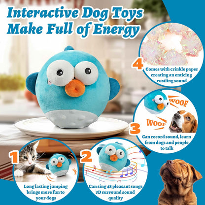 Dog Toys,Rechargeable Crinkle Chew Interactive Squeaky Toy with Jumping Music Moving Ball for Small