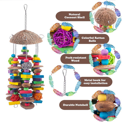 EBaokuup Large Bird Parrot Toys - Colorful Wooden Blocks Bird Chewing Toy for Macaws, Cockatoos