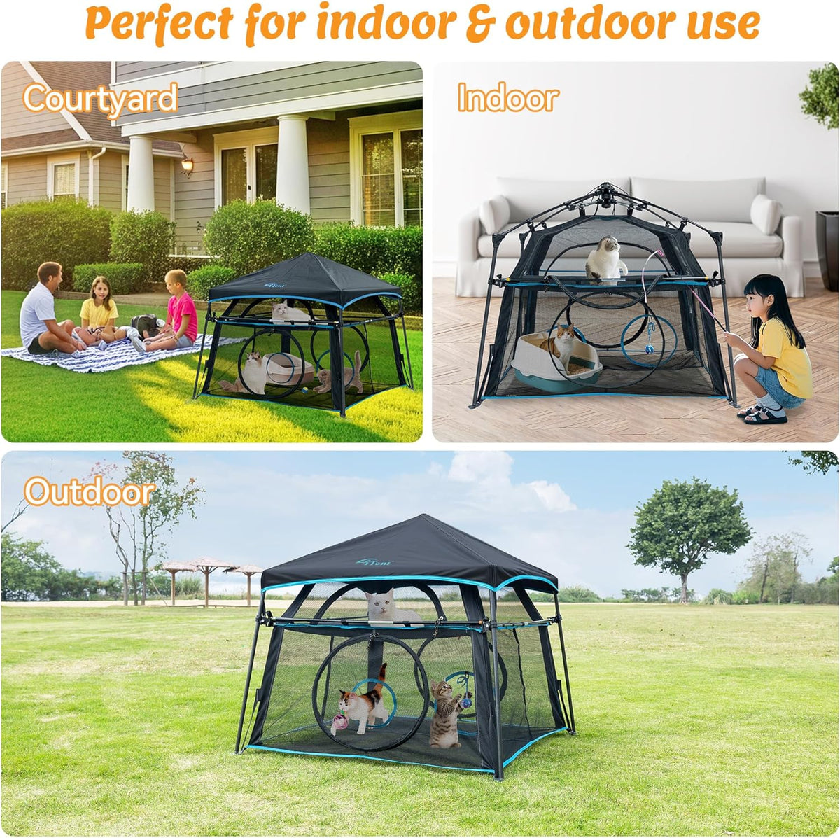 Cat Enclosure and Cat Tower Tent with Two Styles of canopiesfor Indoor and Outdoor,X-Large Outdoor