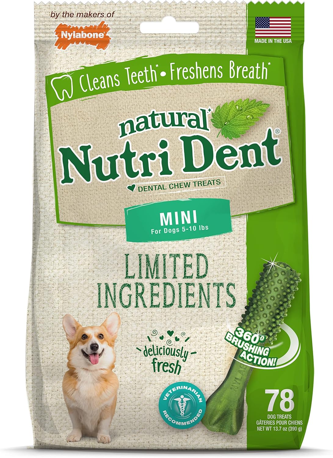 Nylabone Nutri Dent Dog Dental Chews, Natural Teeth Cleaning Treats & Breath Freshener for Dogs