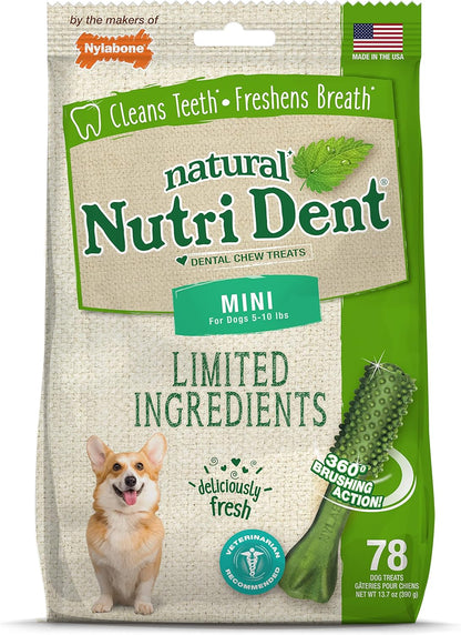 Nylabone Nutri Dent Dog Dental Chews, Natural Teeth Cleaning Treats & Breath Freshener for Dogs