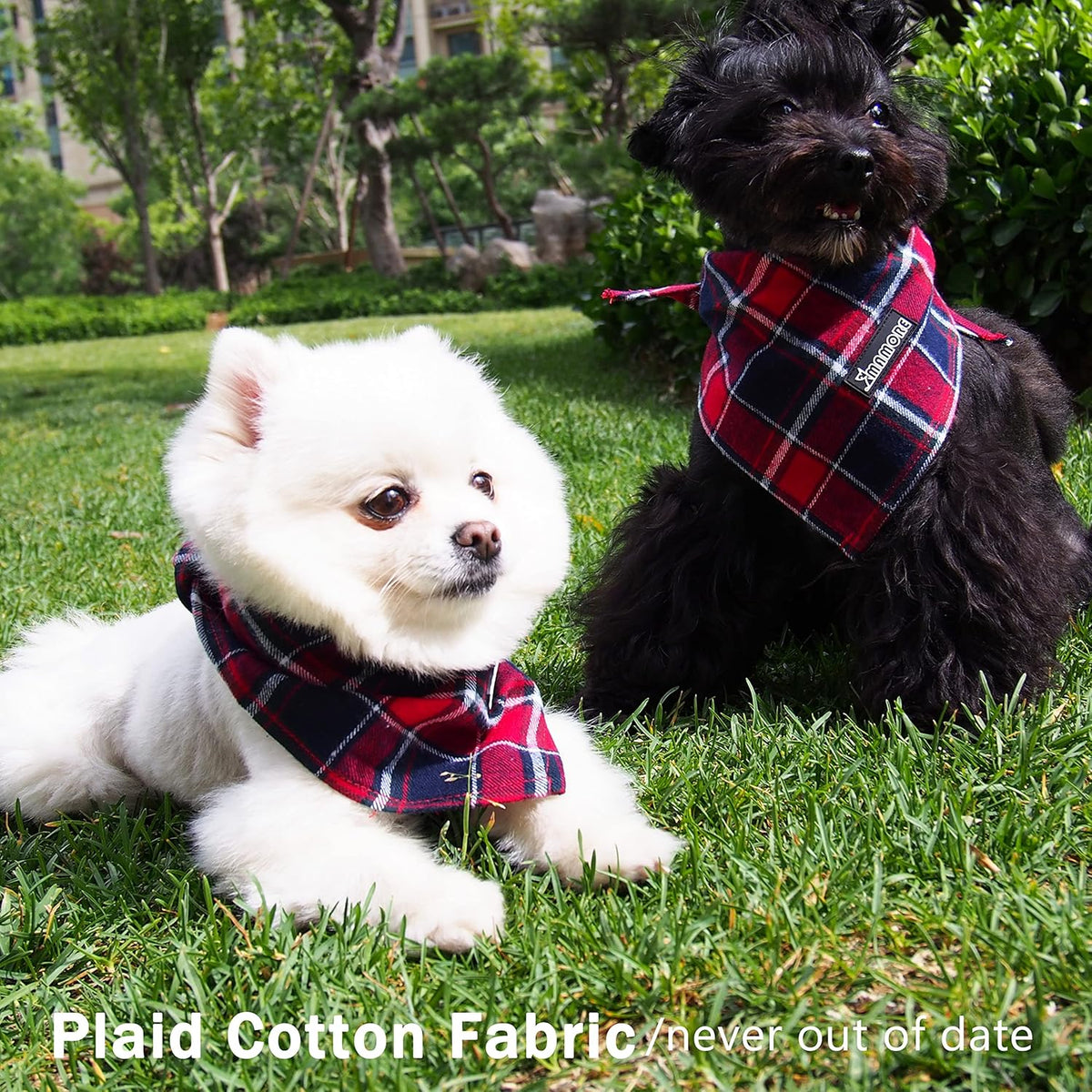 Adjustable Plaid Dog Bandanas,1PC Soft Washable Cotton Triangle Bib Kerchief Scarfs for Small