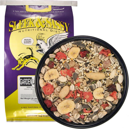 SLEEK & SASSY Garden Large Hookbill Parrot Food for Large Conures, Amazons, African Greys