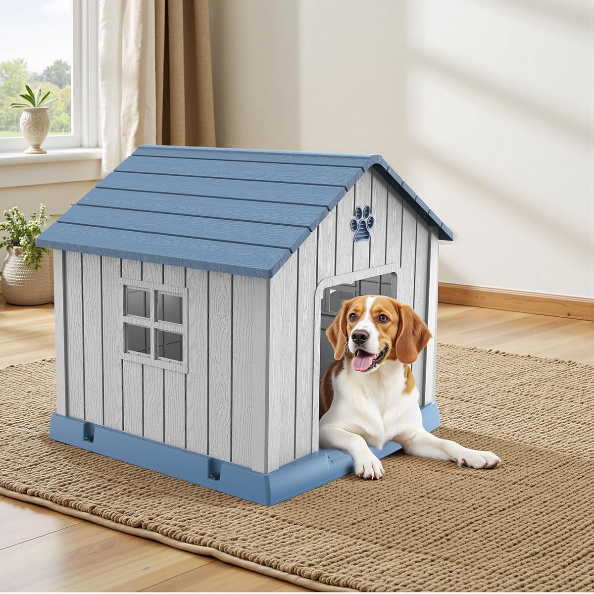Vixzen 38in Large Outdoor Dog House,Durable Water Resistant Resin Dog House,Doghouse for Small to