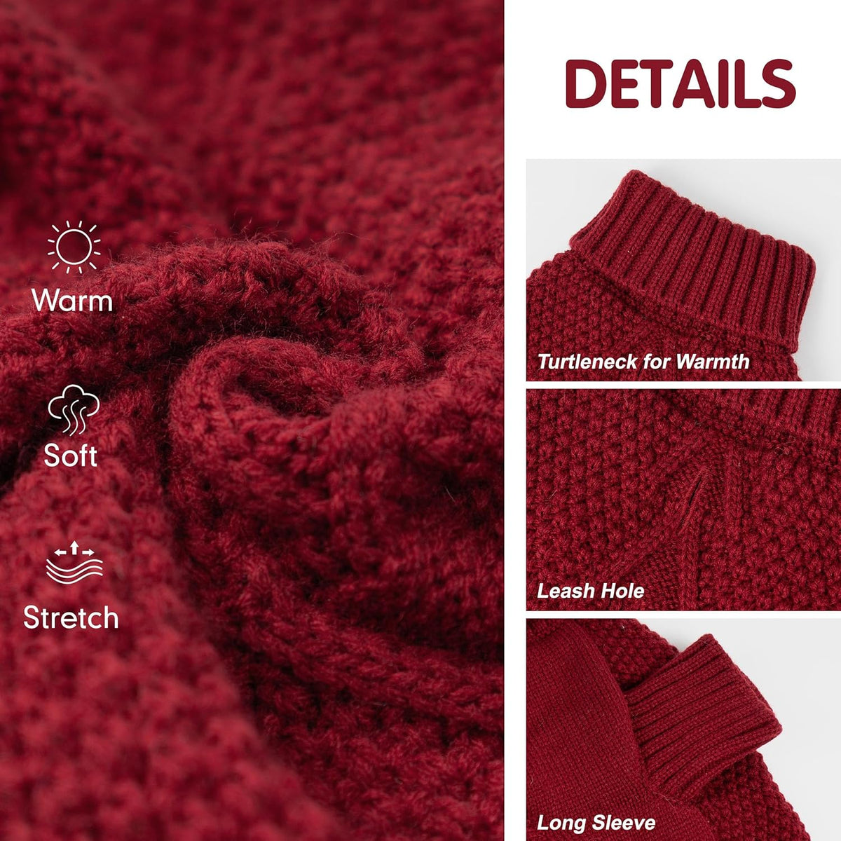 cyeollo Dog Sweater Turtleneck Soft Knitted Sweaters with Leash Hole Warm Cozy Dog Clothes for