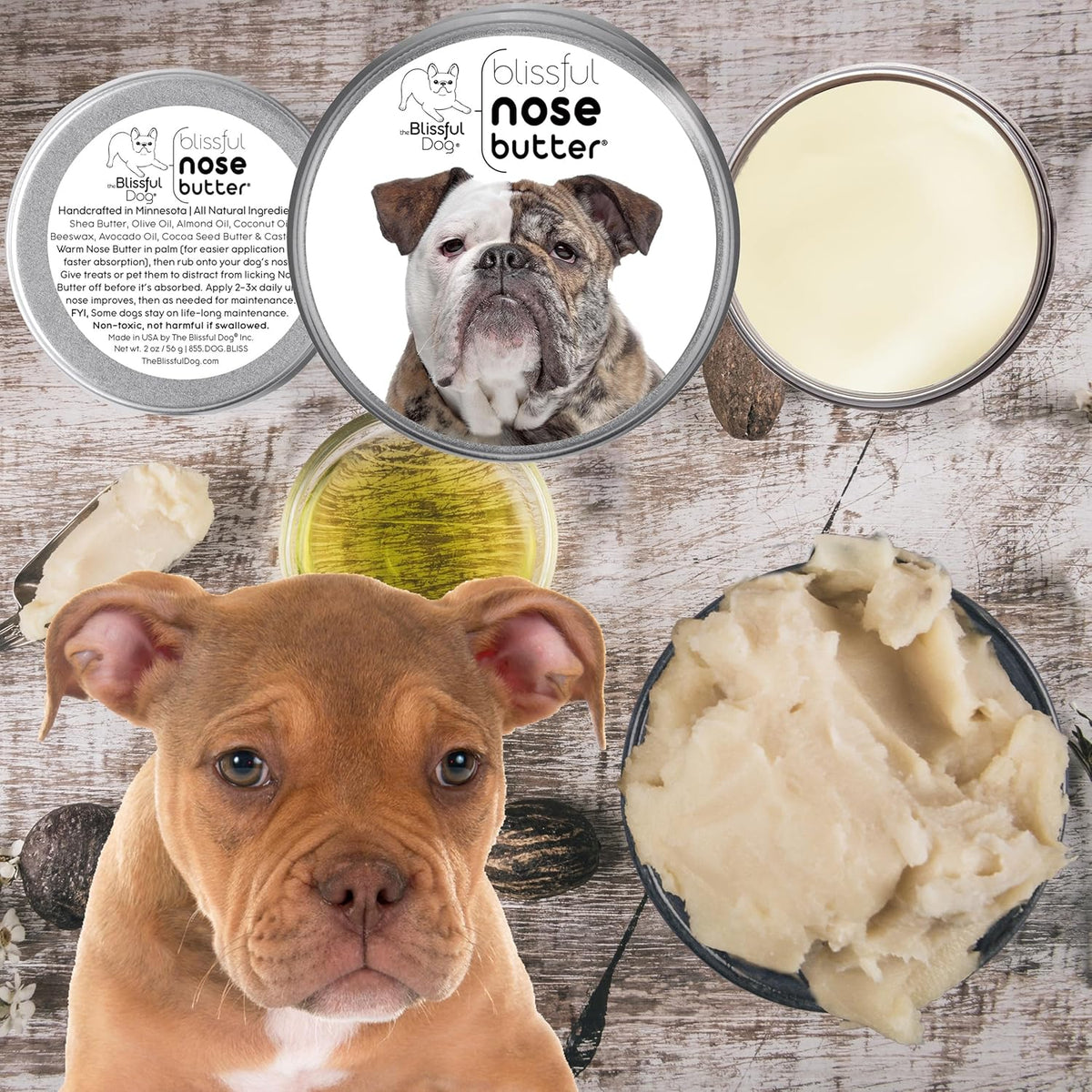 The Blissful Dog Olde English Bulldogge Nose Butter for Dry, Cracked Skin, Lick-Safe Dog Nose Balm