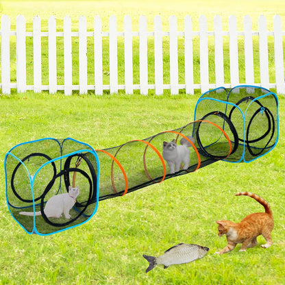 Pet Play Tunnel + Cube(with Three Ways) for Indoor and Outdoor, Kitty Play House, Cat Enclosures