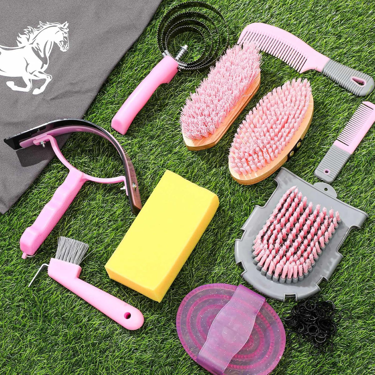 Abbylike 12 Pieces Horse Grooming Kit Racing Festival Tack Room Supplies Horse Brush Sets Equine