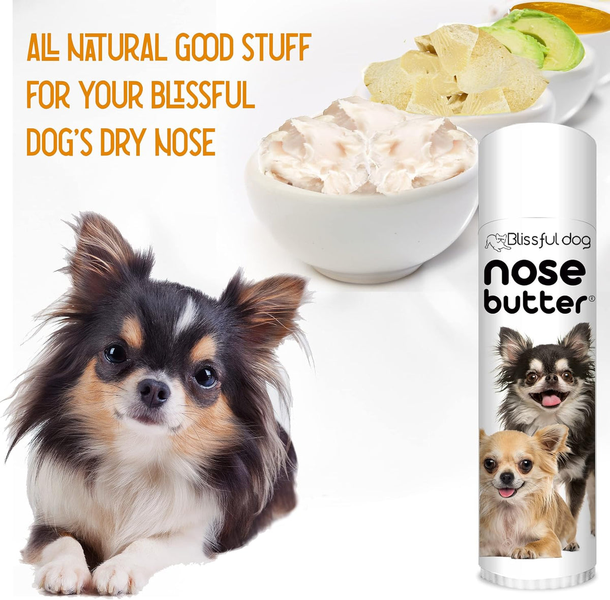 The Blissful Dog Long Coat Chihuahua Nose Butter for Dry, Cracked Skin, Lick-Safe Dog Nose Balm