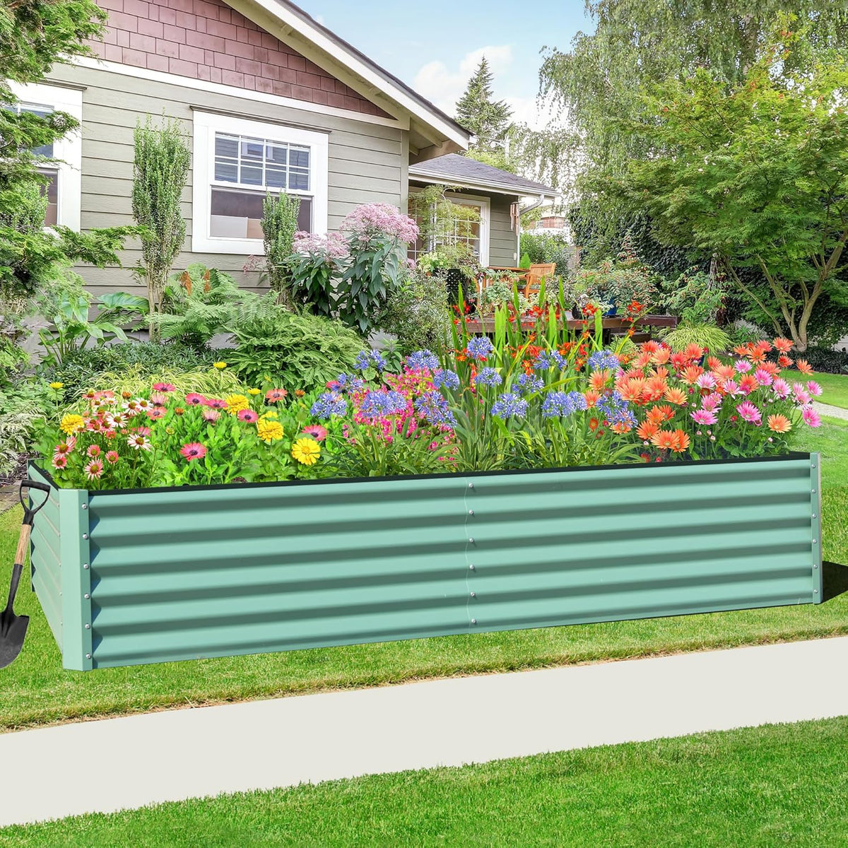 Domi Raised Garden Beds Outdoor, 8x4x1.5Ft Thickening Tall Metal Rectangular Deep Root Box Planter