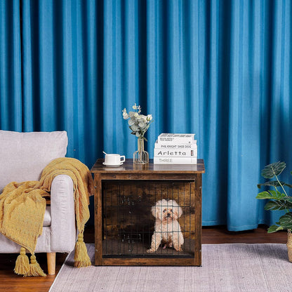 DWANTON Dog Crate Furniture with Cushion, Wooden Kennel Table with Double Doors, Indoor Dog House