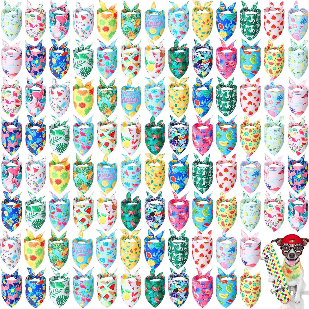 Chunful 100 Pieces Dog Bandanas Bulk Summer Pet Bandanas Pack Triangle Scarf Bib Kerchief Set for