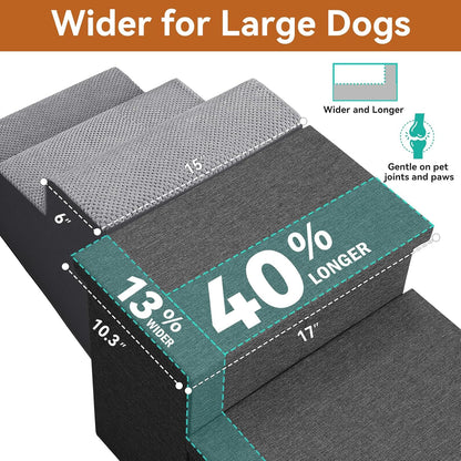 Dog Stairs with Storage 18" H, 3-Step Wider Dog Steps for Small/Medium/Large Old Dogs Cats, Folding