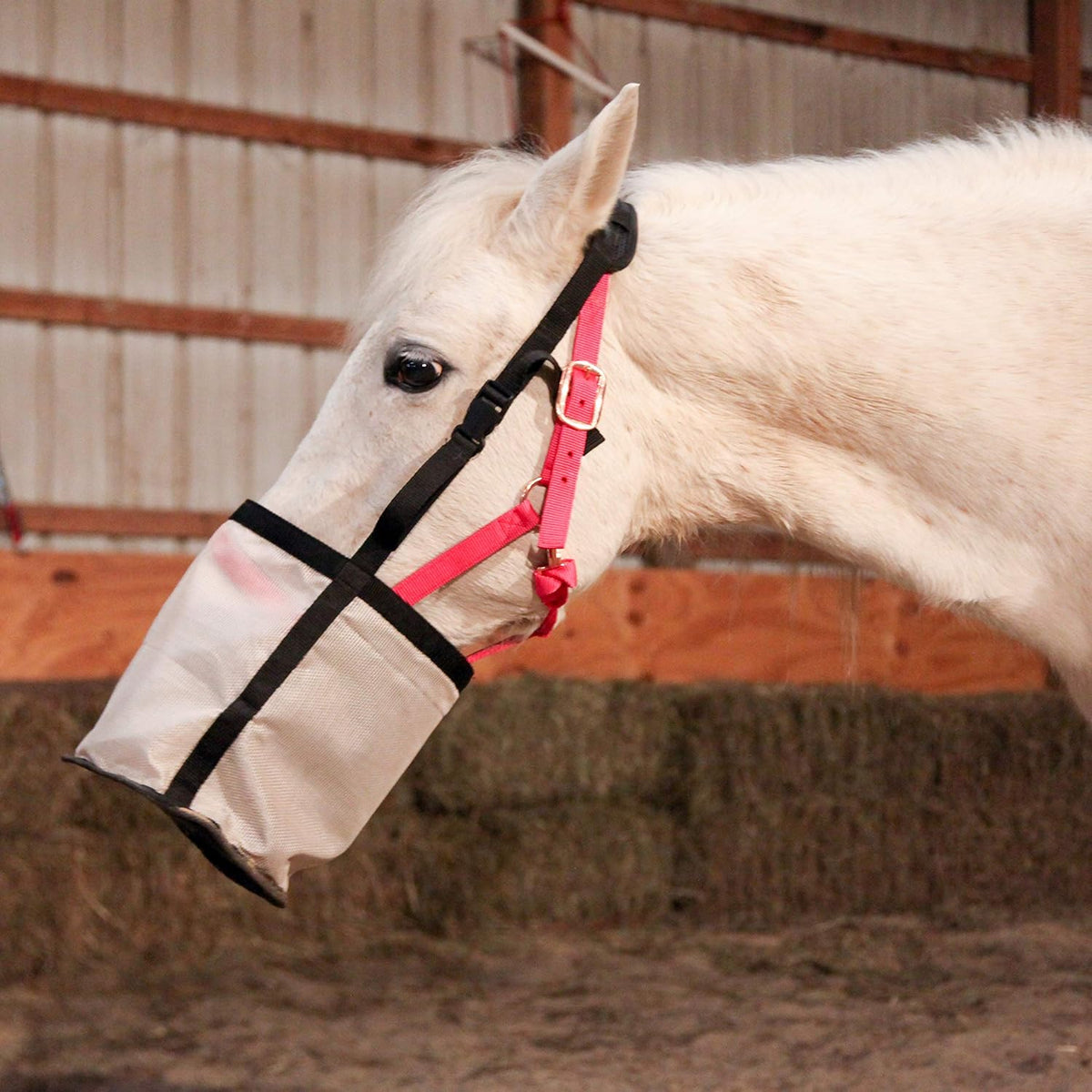 Majestic Ally Horse Feed Bag, Heavy Duty Nylon Mesh Grain Feed Bag, Adjustable Strap with Durable