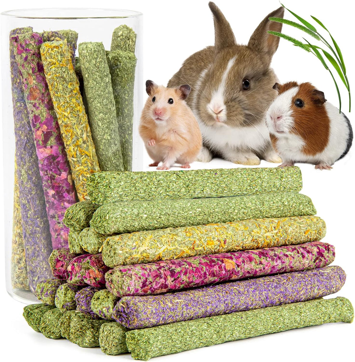 Sofier Timothy Hay Sticks - 44Pcs Natural Chews for Teeth - Handmade Rabbit & Guinea Pig Toys